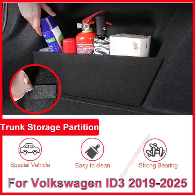 Car Trunk Storage Box Rear Anti-dirty Organizer Partition Auto Interior Accessories For VW Volkswagen ID 3 ID3 E11 E12 2019~2025