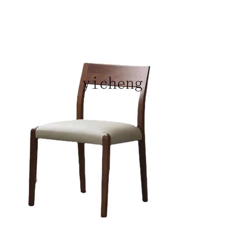 Zk Simple Black Walnut Solid Wood Oak Leather Seat Dining Chair