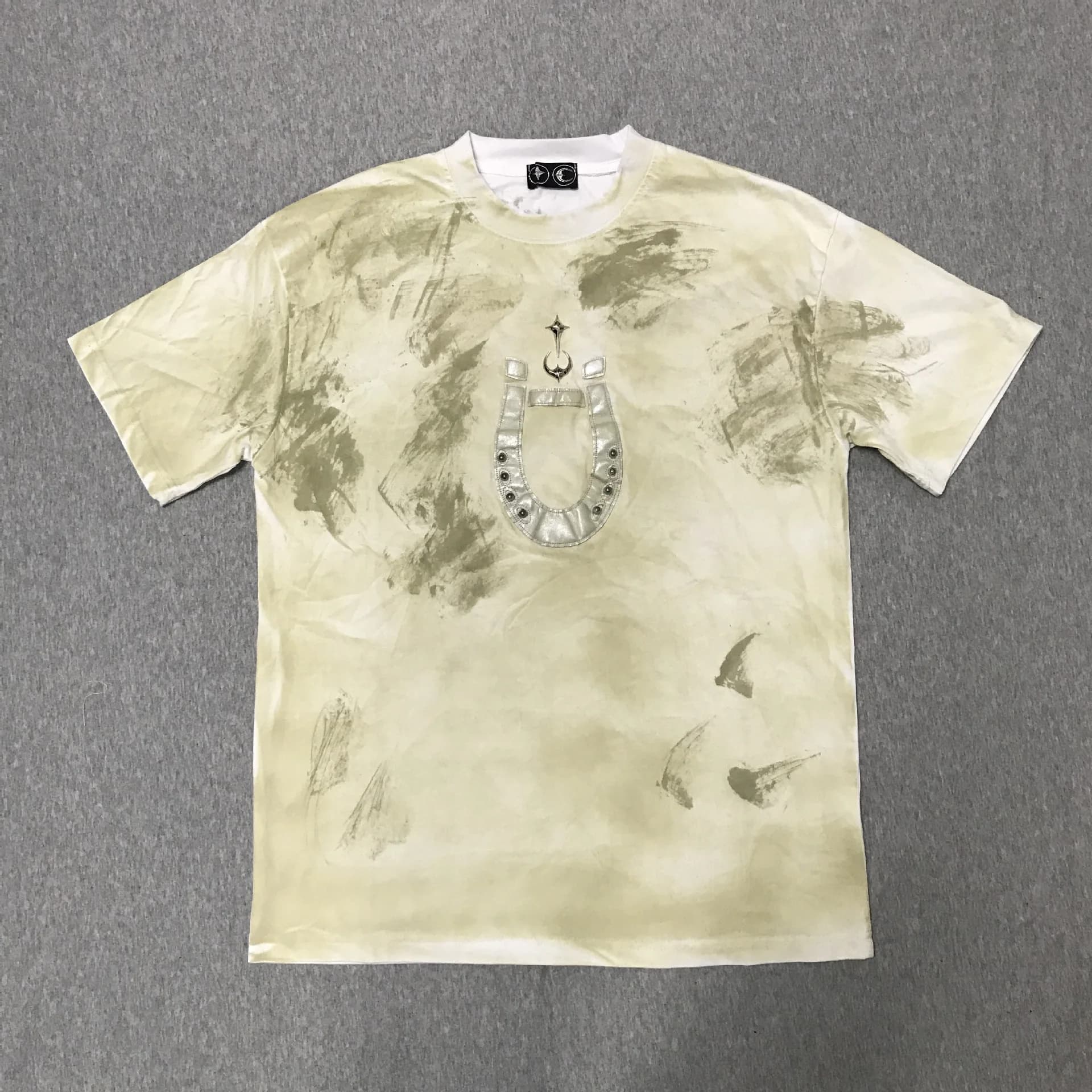 Thug Club x Star Moon collaboration - Horse Hoof Rivet Metal Applique Dyeing - Versatile short-sleeved T-shirt for both