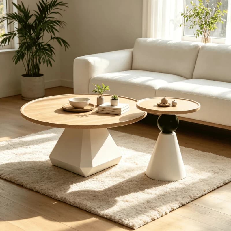 Cream wabi sandy wind carbon steel round coffee table side table combination household living room small apartment simple