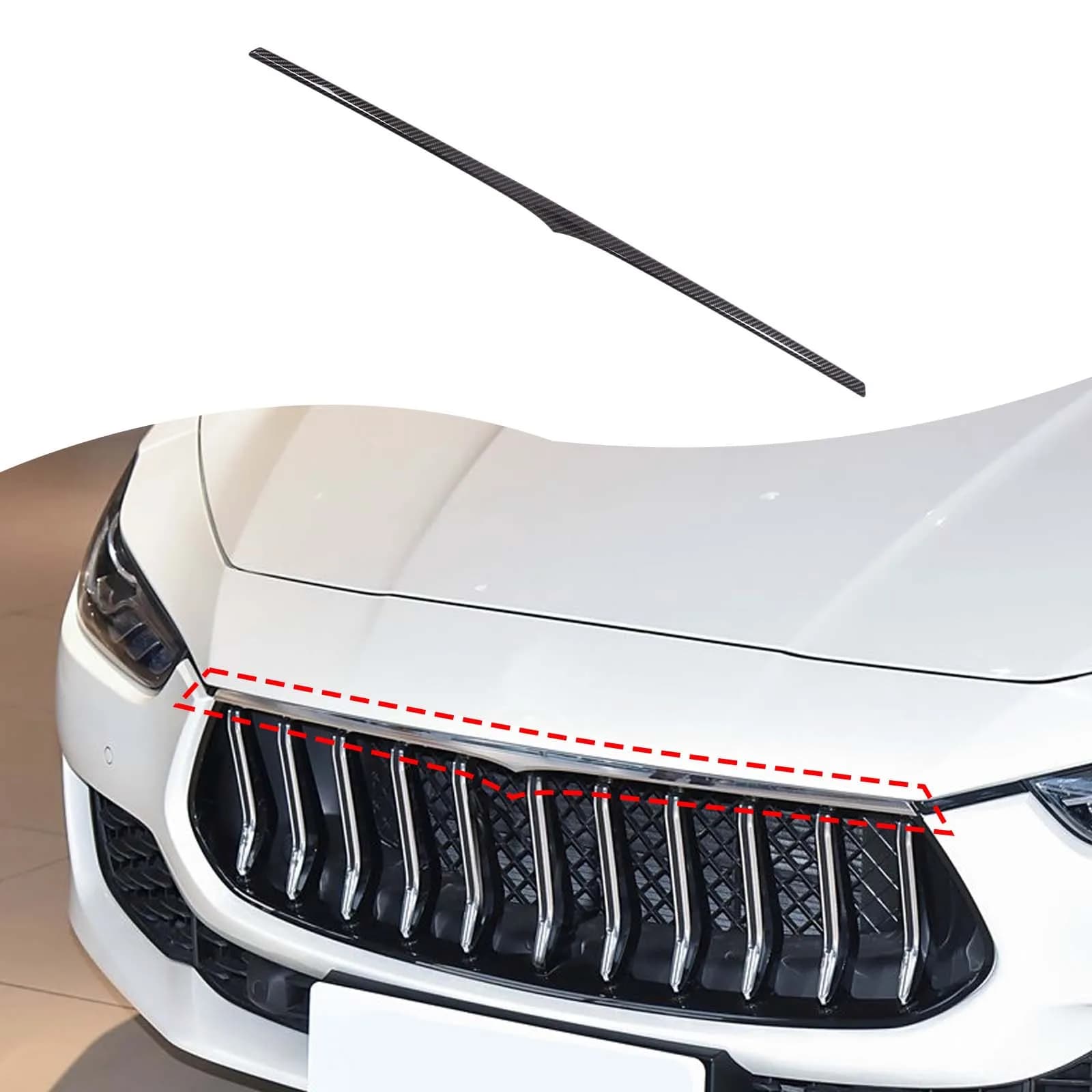 For Maserati Ghibli 2018-2023 ABS Carbon Fiber Car Front Grille Horizontal Bar Decoration Sticker Interior Car Accessories