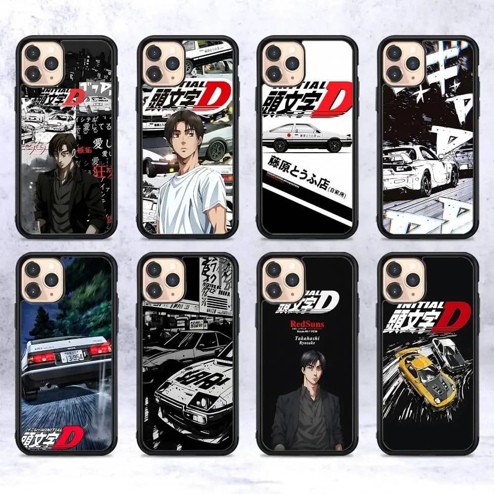 Racing Animation I-Initial D Japan Phone Case Wireless Charging PC+TPU For IPhone 11 12 13 14 15 16 17 Pro Max Plus Case