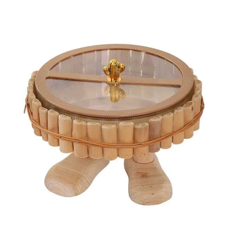 Log tall fruit plate, light luxury high-end household living room, coffee table placement plate snack plate creativity