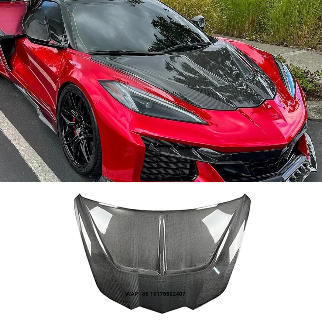 PUDesign Carbon Fiber Hood for  Corvette C8 Car Accessories ST Style Body Kit Flawless and Durable High