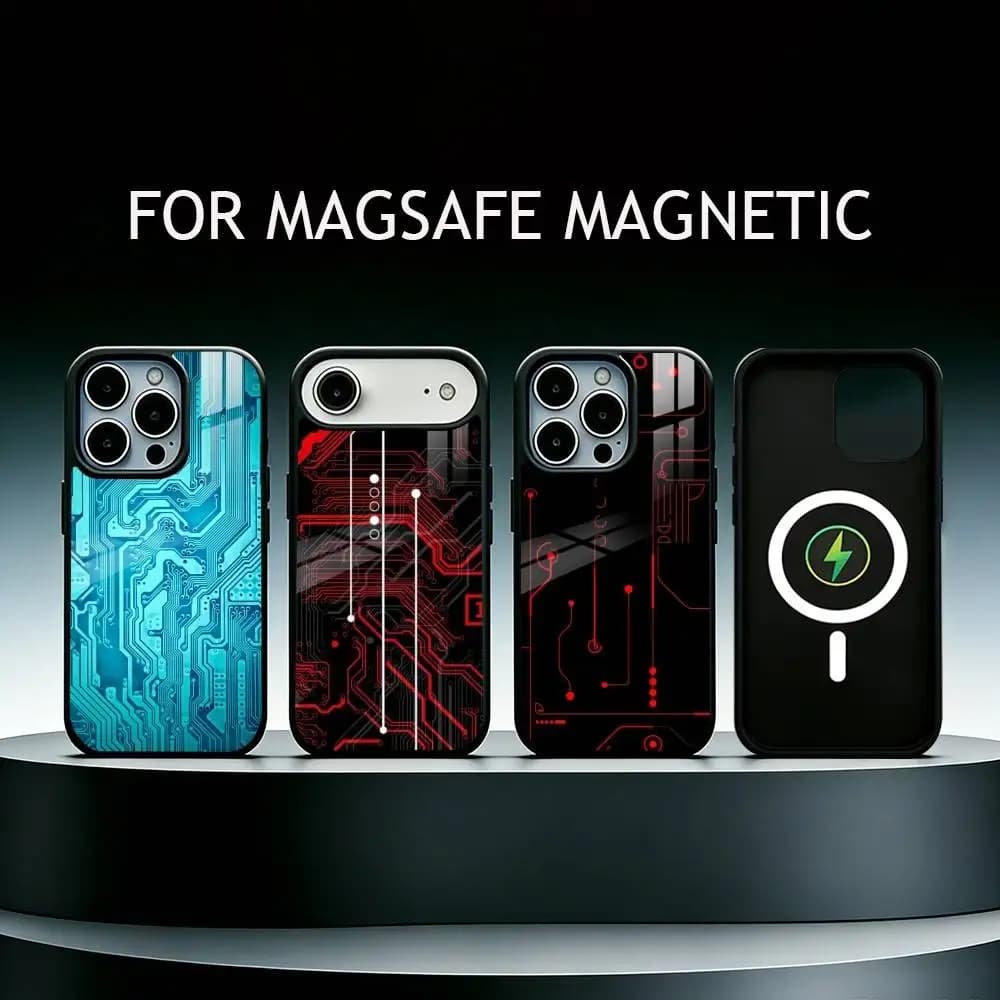 Creative Circuit Board Pattern Phone Case For iPhone17,16,15,14,13,12,11 Plus,Pro Max Magnetic For Magsafe Wireless Charging