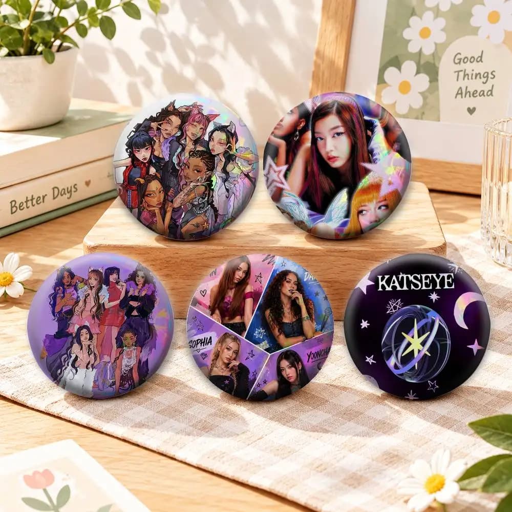 Pop Girl Group K-KATSEYE Badges Creative Tinplate Button PinsBrooch Badge Clothes Backpack