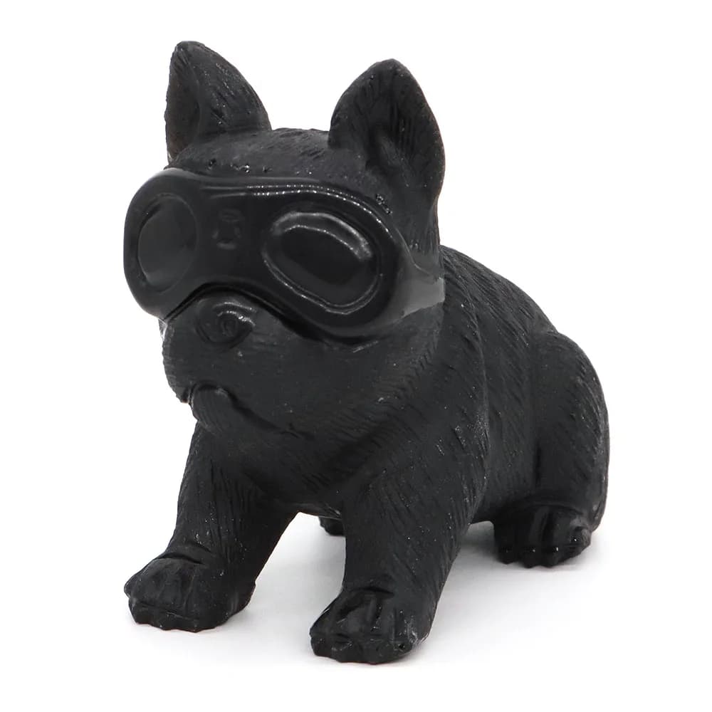 4.3" Cartoon Style Dog Natural Gems Matte Black Obsidian Hand Carved Reiki Healing Feng Shui Stone Figurine Crafts Home Decor