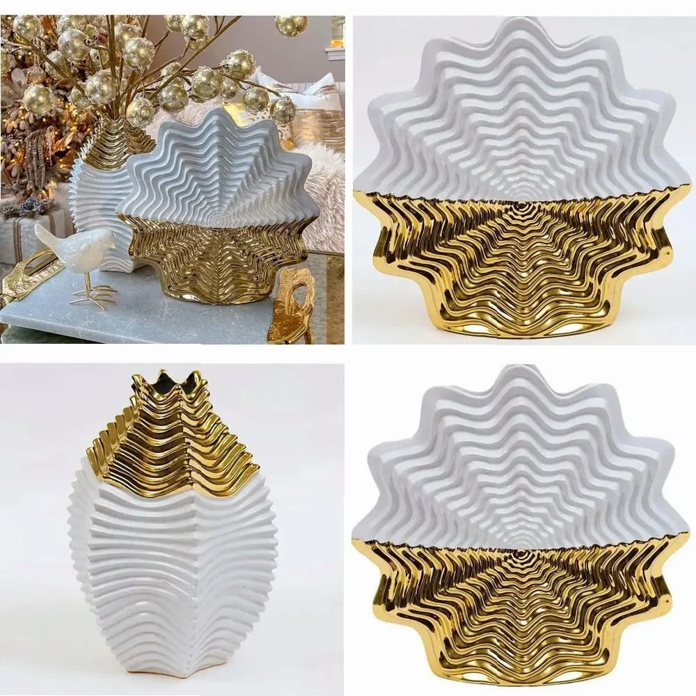 Creativity Polygonal Stripe Gold-plated Ceramic Vase Golden Flower Arrangement Desk Decoration Floral Modern Home Decor