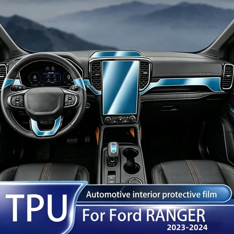 Transparent TPU Protective Film Anti-scratch For Ford RANGER 2023-2024 Car Interior Center Console Dashboard Navigation Pre-cut