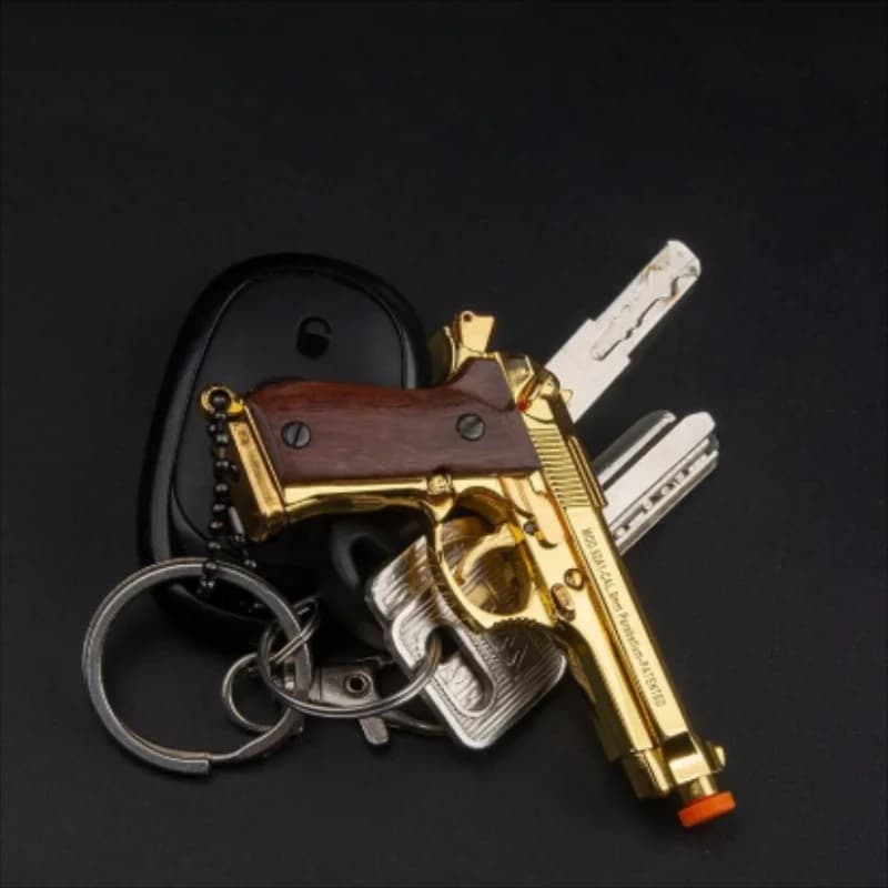 Detachable Solid Wood Handle 1:3 Scale Metal 92F Gun Model, Pop-out Shell Decompression Toy, Keychain, Collectible Gift for Men.