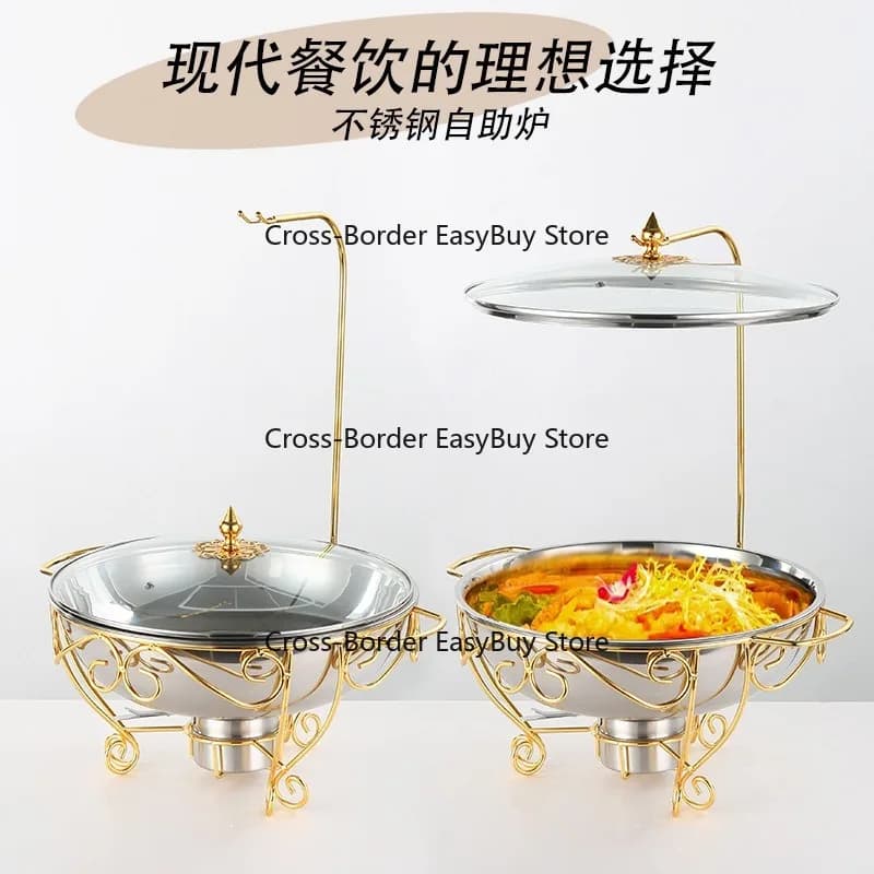 Light Luxury Gold Hanging Al-cohol Stove, Insulated Hanging Pot Cooker with Lace Iron Art Heating Container