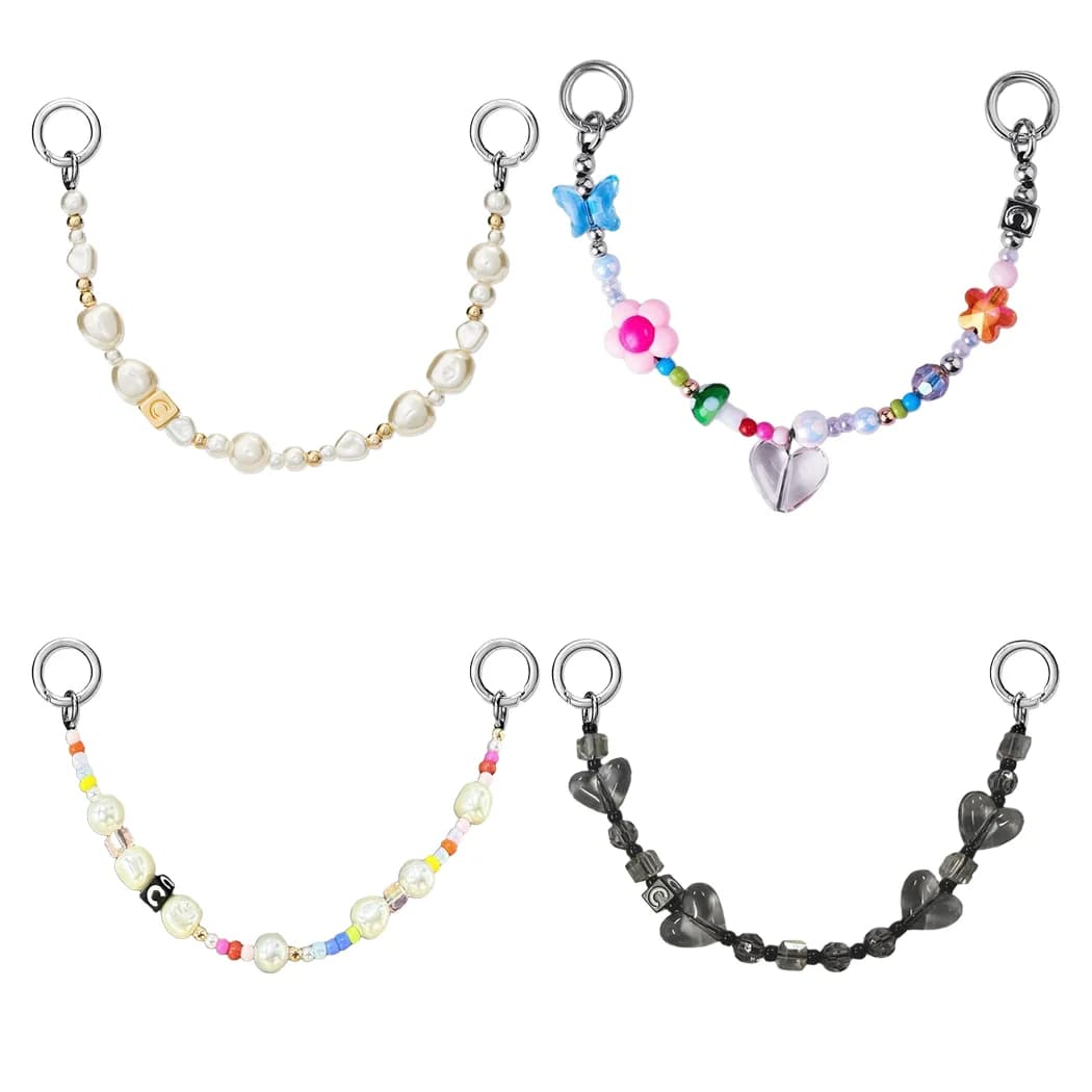 Black Heart Colorful Beads Universal Phone Charm Straps Short Lanyard Phone Hanging Chain Mobile Phone Accessories