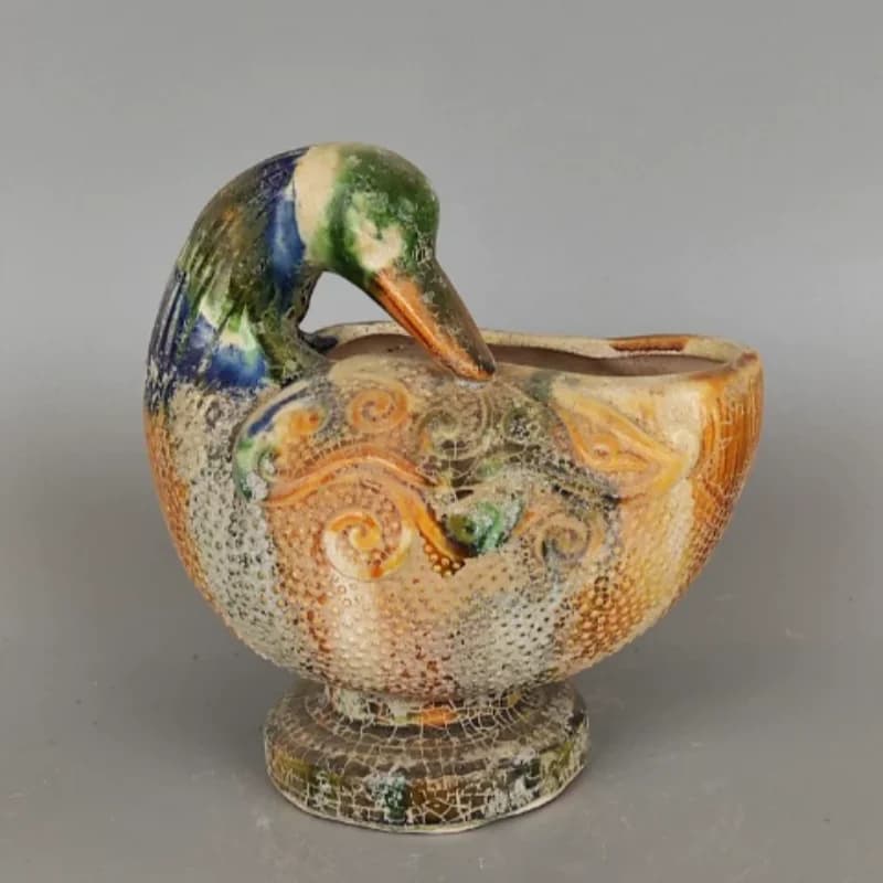 Vintage Tang Sancai Duck-shaped Brush Washer - Traditional Ceramic Water Vessel, Scholarly Desk Decor & Collectible