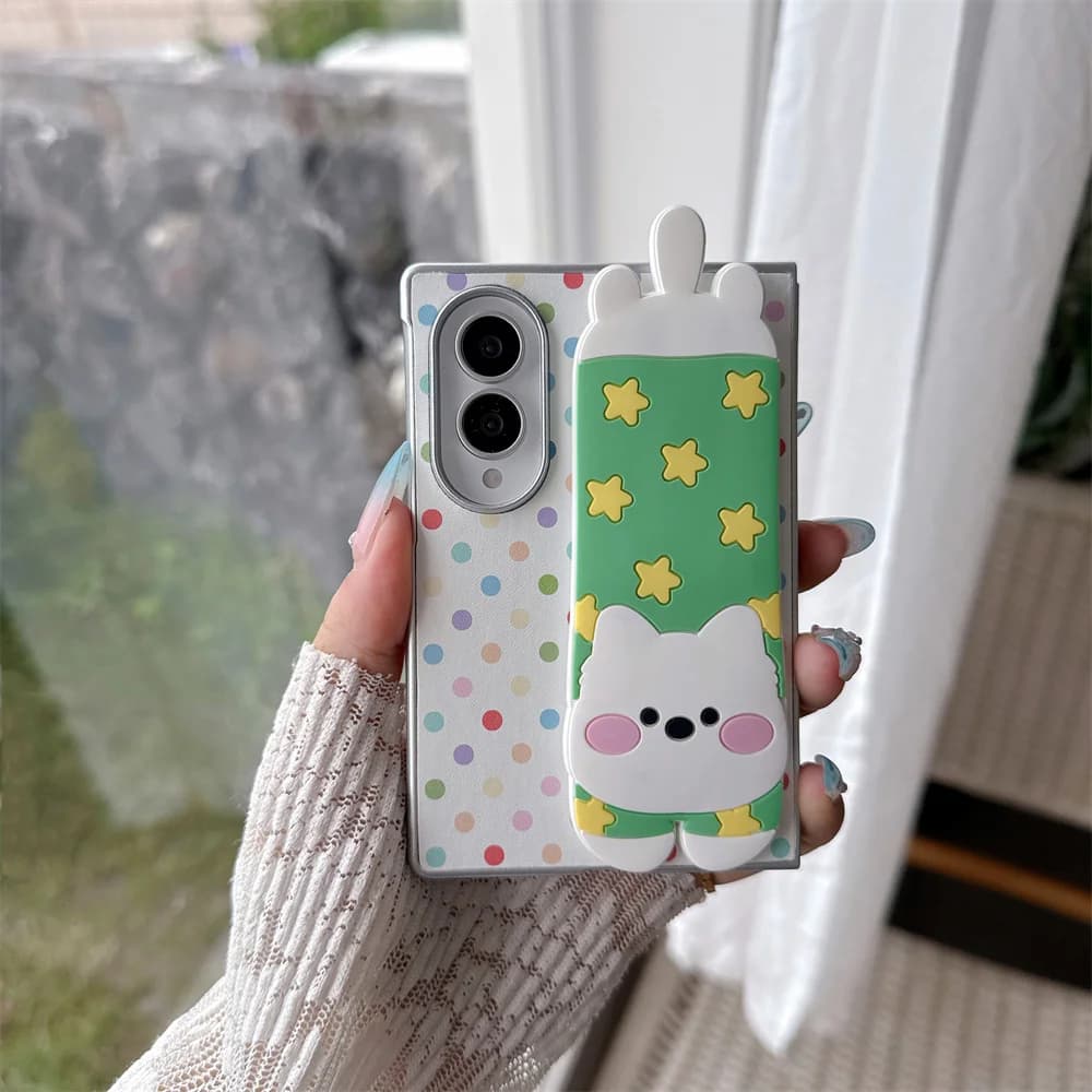 New 2026 Kawaii Color Polka Dot 3D Cartoon Star Rabbit Phone Case For Samsung Galaxy Z Fold 8 Ultra 7 6 5 4 Protective Cover