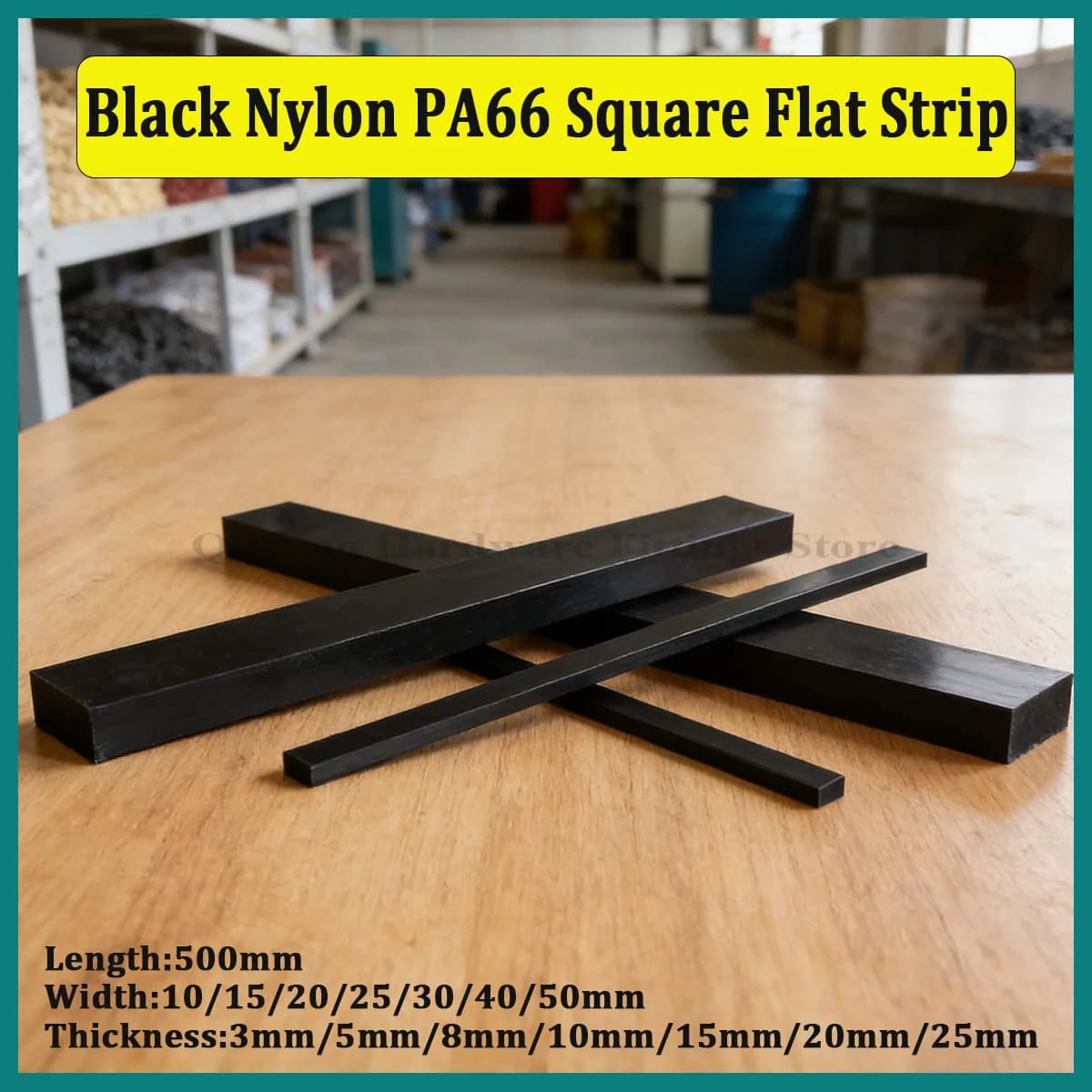 2/4Pcs Black Nylon PA66 Square Flat Strip, 500mm Length, 3-25mm Thick, Wear-Resistant Flat Bar, Industrial Plastic Rod
