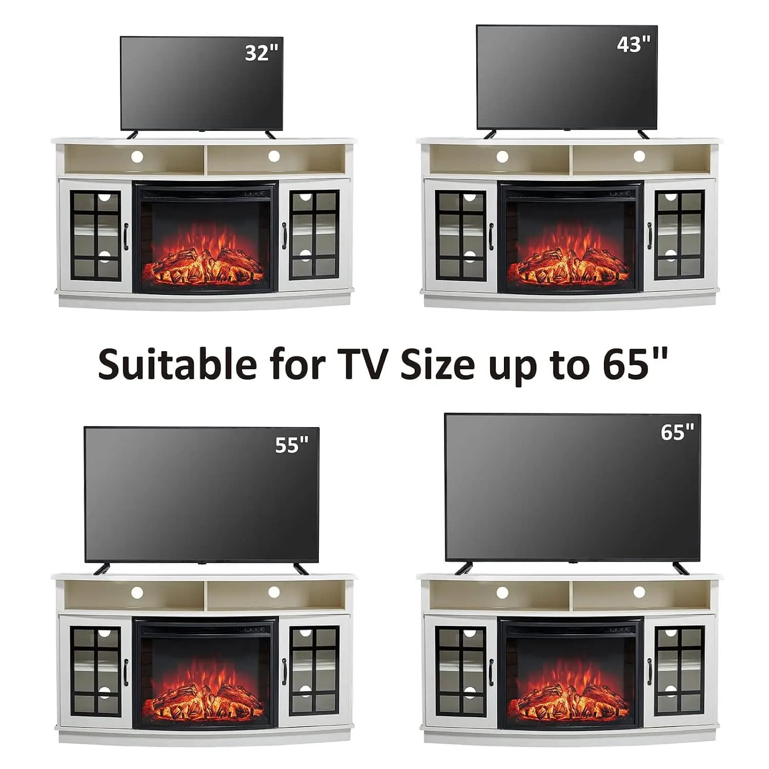 59" Curved Fireplace TV Stand with Storage for TVs up to 65''
