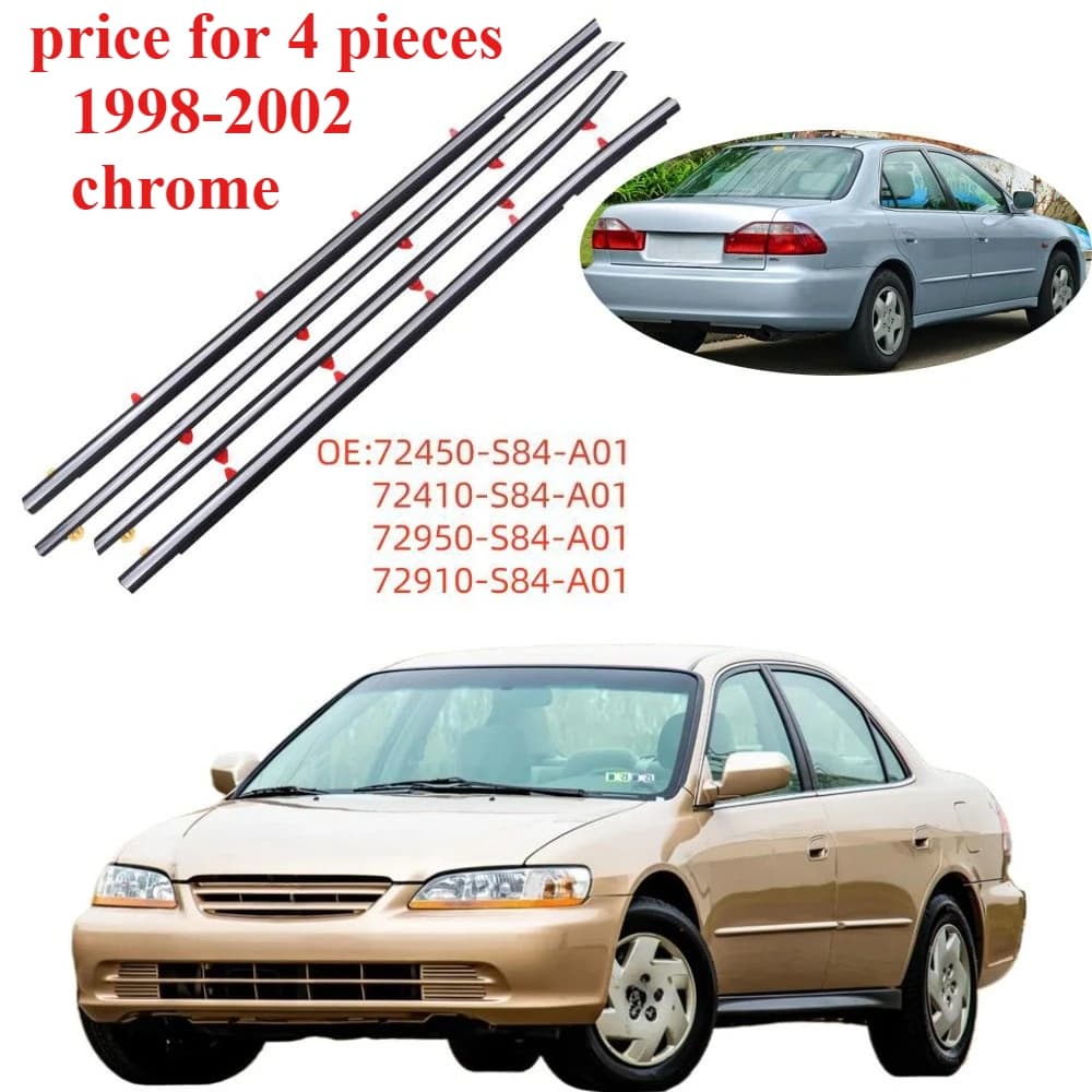 72450-S84-A01 Weatherstrip Rubberfor Honda Accord 1998-2002 Glass Protector Windows Rubber 4 Pieces  Chrome