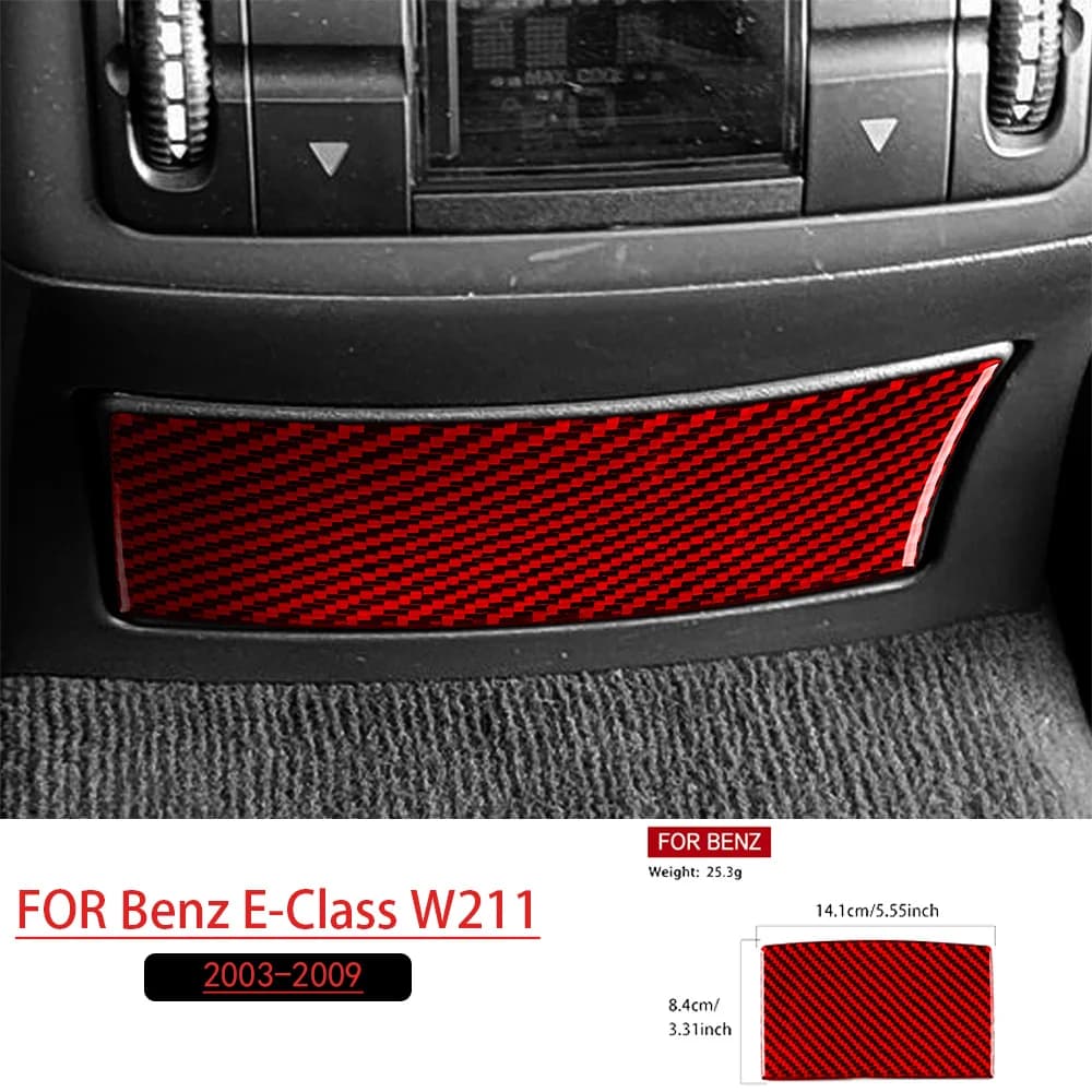 For Benz E-Class W211 2003-2009 Rear storage compartment lid Red Soft Carbon Fiber Car Interior Accessories Decoration Stickers