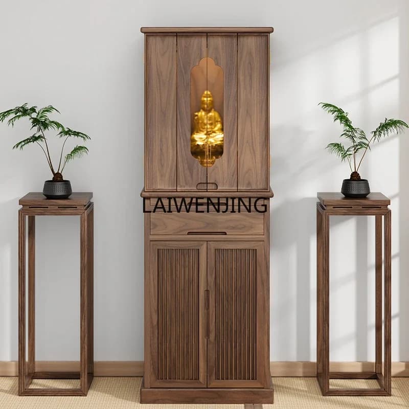 SGF solid wood casket new Chinese vertical cabinet simple Guanyin shrine black walnut