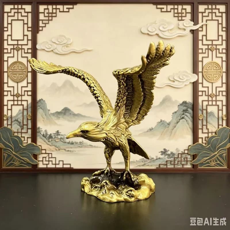 Copper ornament, majestic eagle spreading its wings, a gift for business openings, home and office decoration, a desktop o