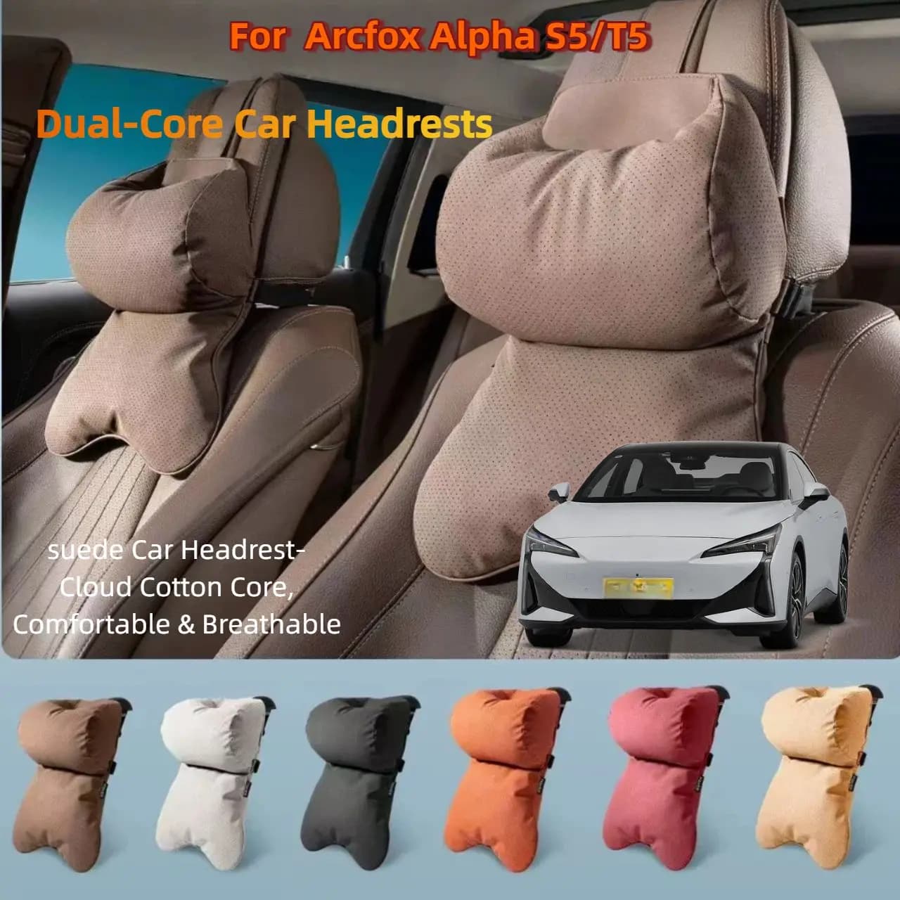 Dual-Layer Breathable Car Headrest For Arcfox Alpha S5/T5  Double Layer Neck Shoulder Support 4 Seasons Univers