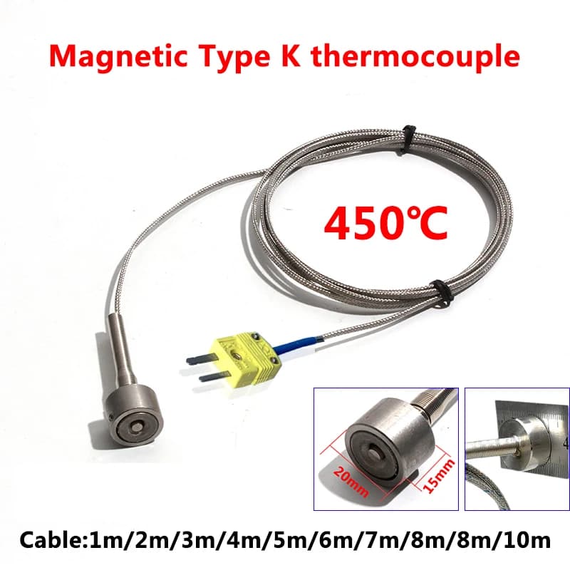 Magnetic Thermocouple  Type K 0~450 °C Handheld Surface Temperature Sensor DIA 20mm Shielded Cable 1-6m with Miniature Connector