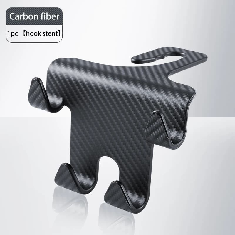 2-in-1 Car Headrest Hook & Phone Holder | Carbon Fiber Back Seat Organizer Hanger for Bags & Groceries