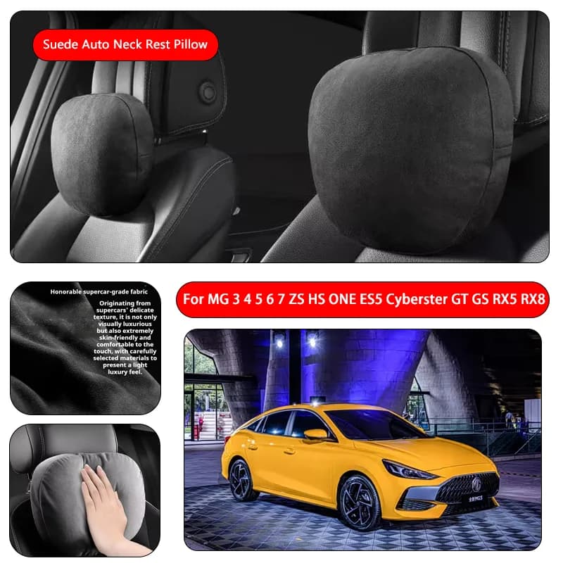 For MG Premium Faux Suede Neck Pillow car seat pillow car neck pillow Suede Fabric Car Headrest interior
