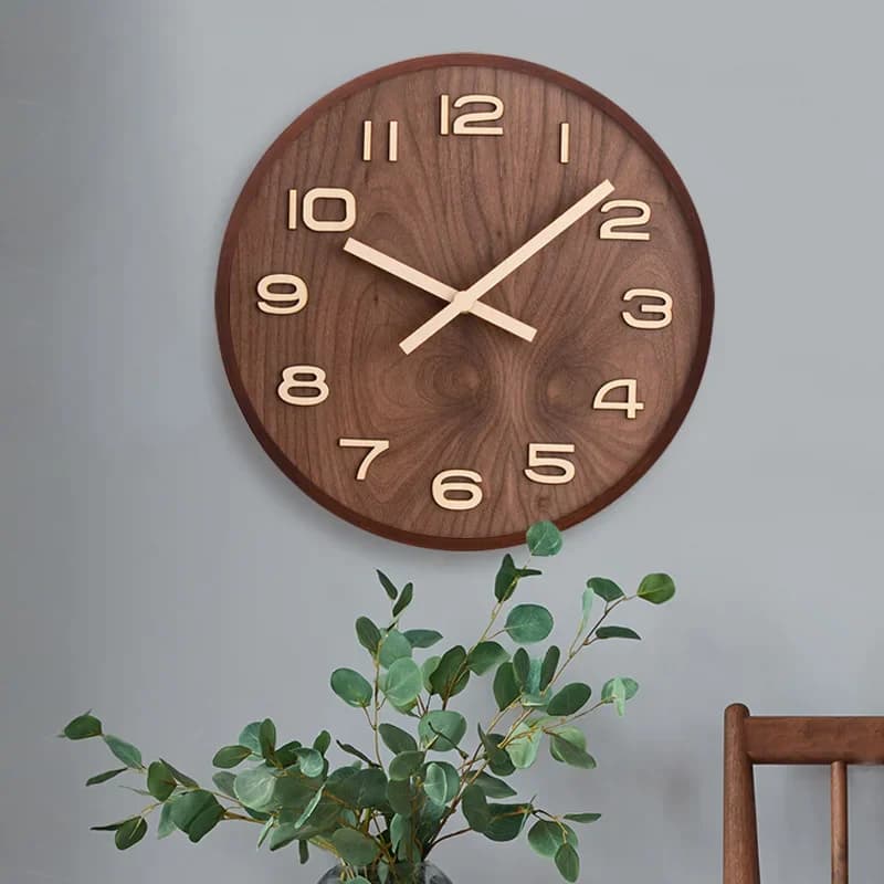Simple Chinese style wall clock Wooden modern home living room decoration Chinese style round quartz clock Nordic style clock