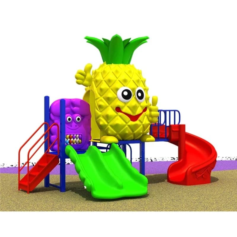 Diverse small plastic slides, outdoor playground equipment, outdoor play toys