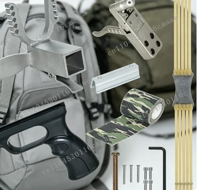Hand‑Slingshot DIY Spare Parts, 25x25mm Sliding Module Stainless Steel Trigger Accessory Kit With Durable Powerful Rubber Band