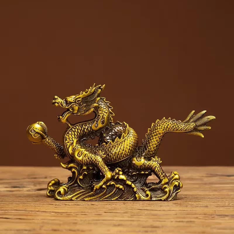 Brass Dragon Figurine - Dragon of the Zodiac - Decorative Craft for Study, Living Room, Office, Desktop - Business Gift