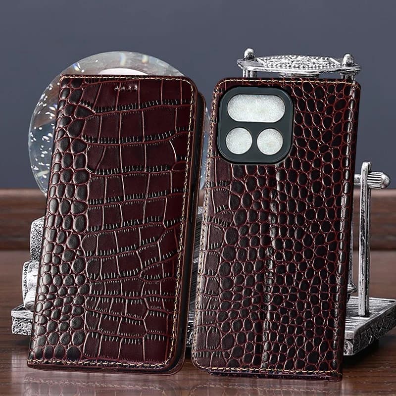 For Realme 11 12 13 14 14T 15 16 4G 5G Pro Plus Crocodile Pattern Genuine Leather Wallet Flip Phone Case Cowhide Scratch-Proof