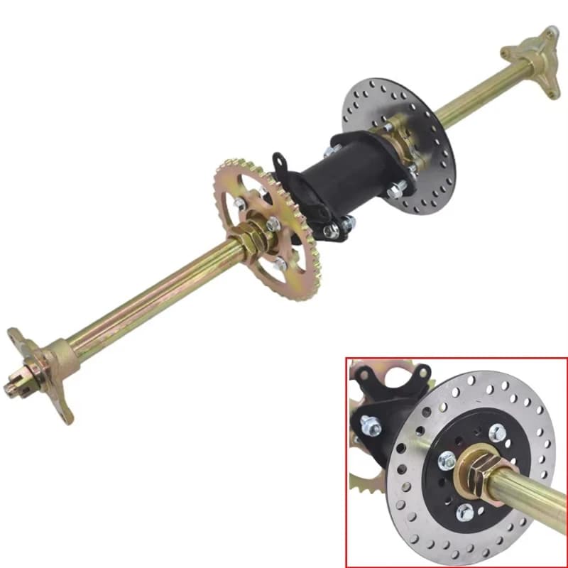 ATV Rear Axle Assembly 745mm Long with 160mm Brake Dsic Plate #428-37T Sprocket with Nut Bolt Hub for 110cc 125cc Quadrilateral