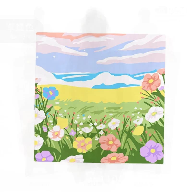 DIY Digital Oil Painting Kit for Children Cartoon Healing Handmade Landscape Decorative Painting Set with Solid Wood Frame