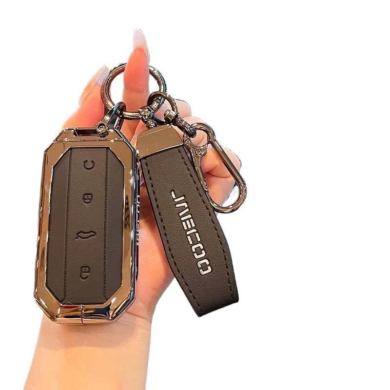 Zinc Alloy Key Fob Cover Case for Jaecoo Omoda 5 Jetour CHERY J5 J7, Heavy Duty Metal Protective Case Shell with Keychain