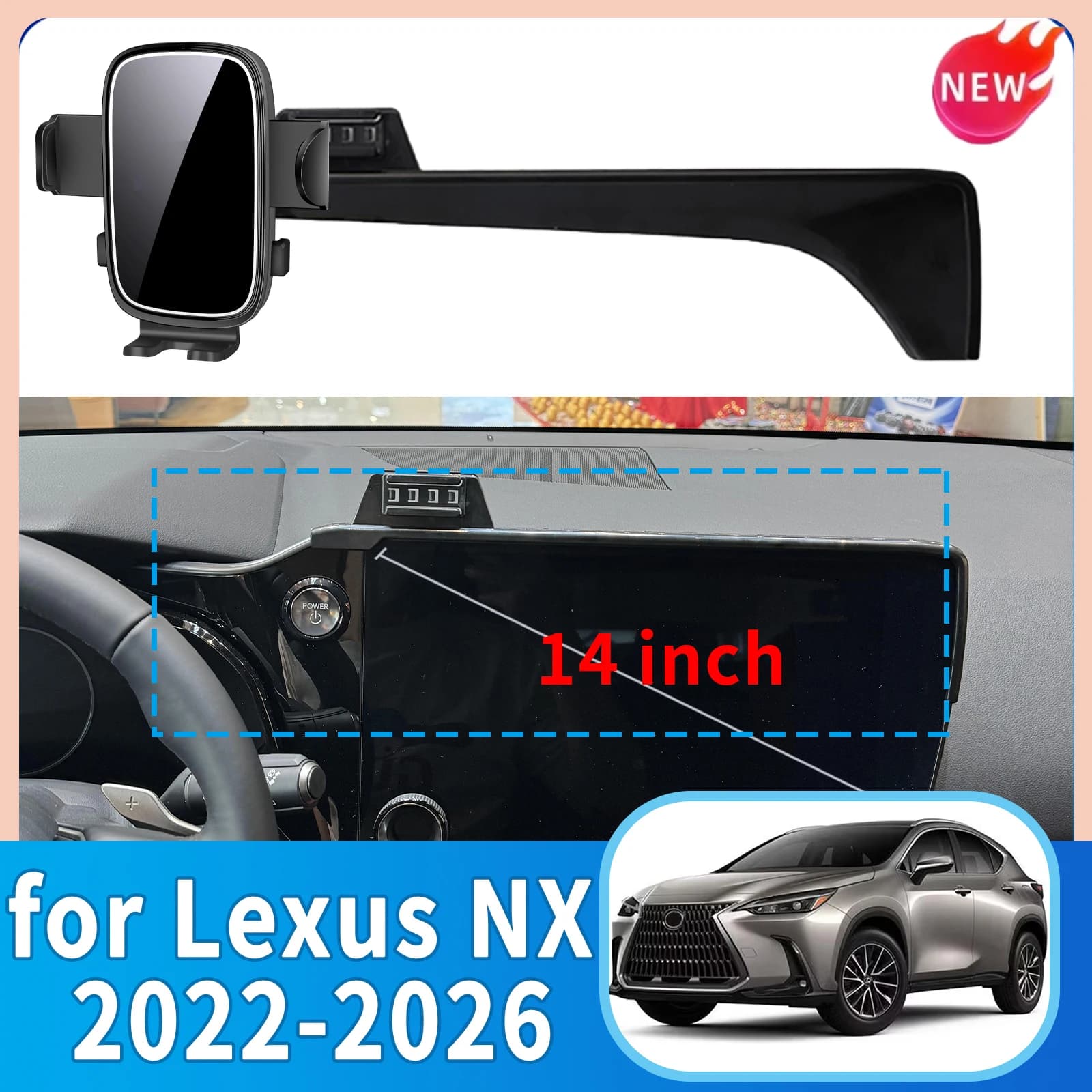 for Lexus NX 2022 2023 2024-2026 (14in/9.8in) Car Phone Holder Magnetic On Screen MagSafe Mount Wireless Charging Base Car
