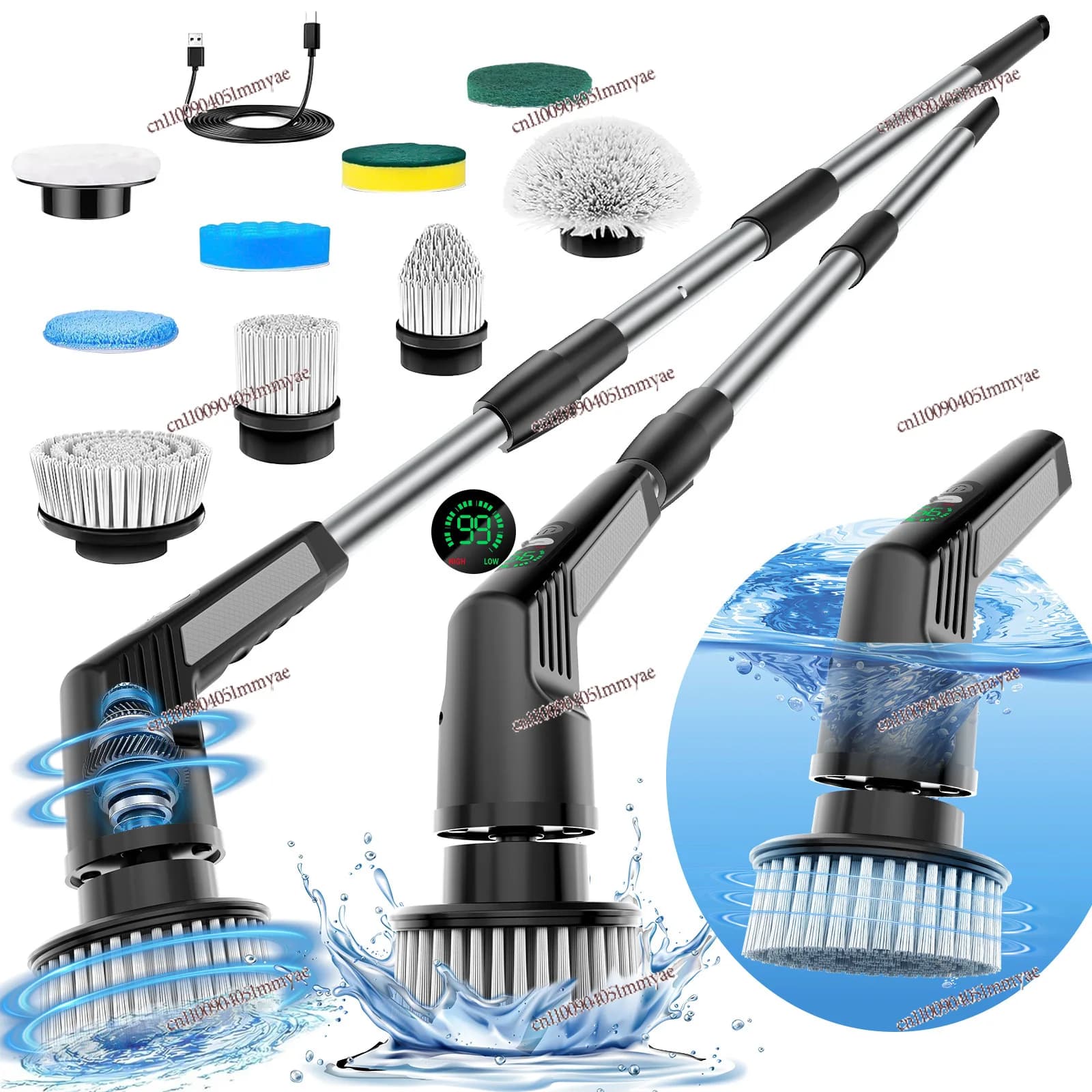 New Electric Cleaning Brush Household Long Handle Kitchen Bathroom Strong Wireless Adjustable Automatic Rotary Washing Brush