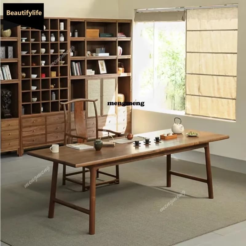 Lightweight luxury solid wood black walnut table and chair set new Chinese furniture D80