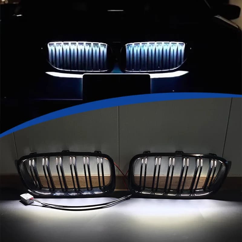 For BMW 3 Series F30 2013-2019 LED Illuminated Front Grille Double Line Dual Strip Mesh Upgrade Replacement Glossy Black Sporty