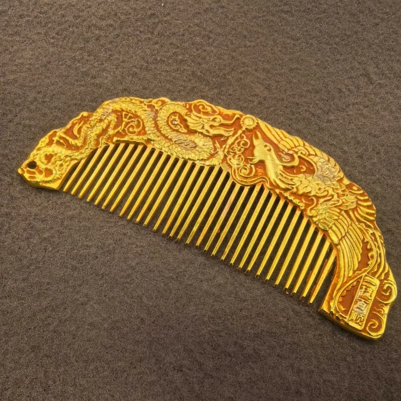 Brass dragon and phoenix , exquisite comb, holiday gift, portable travel metal craft, small item for stalls