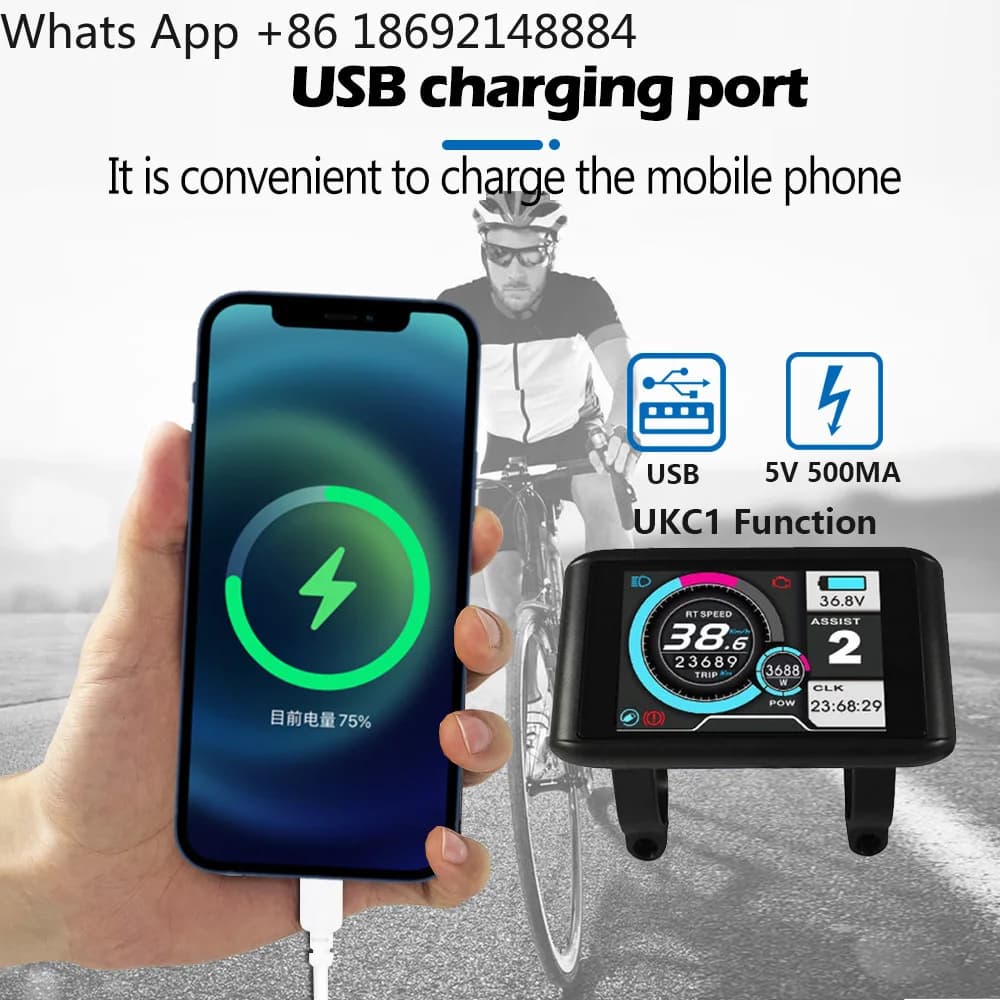 Bicycle accessories ukc1colorful display 36v 48v 60v 72v compatible with 52v waterproof connector