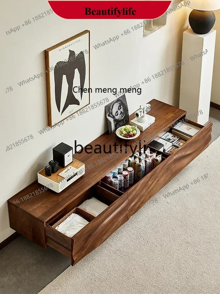 D178   All solid wood TV cabinet Nordic North American black walnut living room creative storage locker