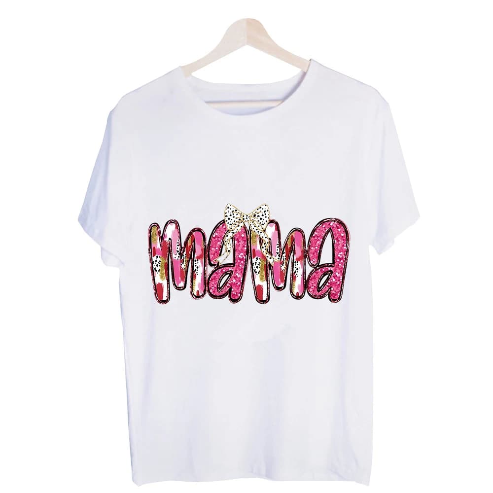 Women's Mama Typography Print Graphic Tee, Short Sleeve Crew Neck Shirt for Casual Daily Wear and Mother's Day Outfits