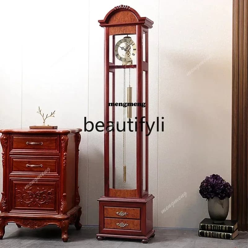 New Chinese floor clock light luxury simple small floor clock solid wood creative machinery  N