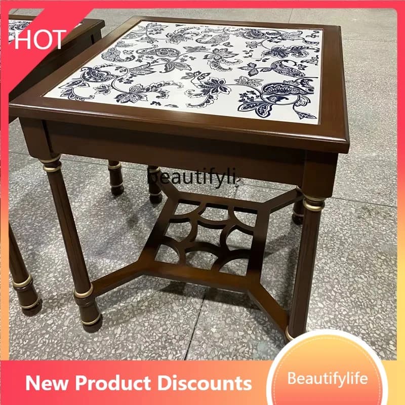 F4567 High-end Blue and White Porcelain Tea Table English Tea Table Living Room Furniture Solid Wood Home Coffee Table