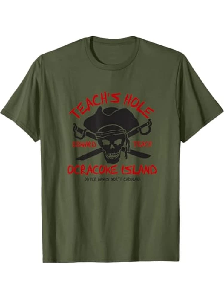 Edward Teach'S Hole Blackbeard Pirate Graphic with Crossed Swords&skull Design-100% cotton O-neck printed men's T-shirt.
