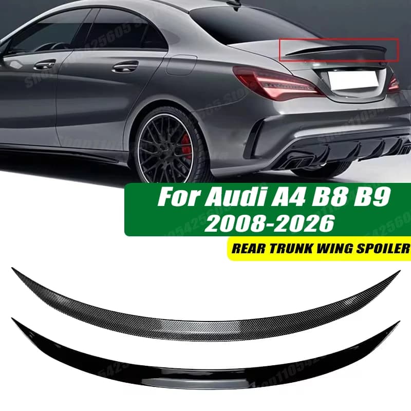 120cm 5D Carbon Look Rear Boot Trunk Spoiler Lip Stick-On Decorative Rear Wing For Audi A4 B8 B9 2008-2026