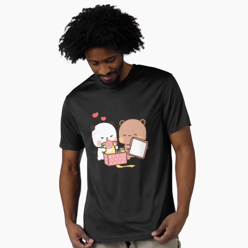 Bubu opens gift from Dudu Funny t shirt kawaii Panda Bear Cartoon Graphic tee Cute Y2K Clothes 100% cotton All size Tee S-6XL