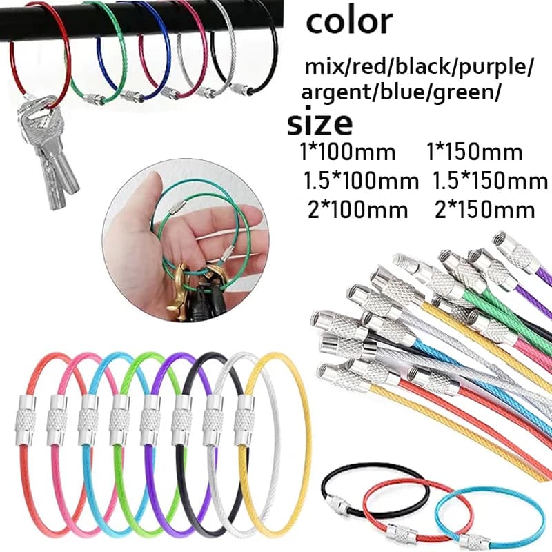10pcs Stainless Steel Wire Different Color Keychain Cable Keyring Chain for Outdoor Hanging DIY Camp Hand Tool Set